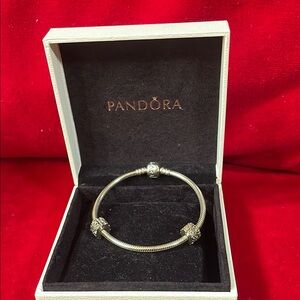 Brand new Pandora Silver Bangle Bracelet with Charms